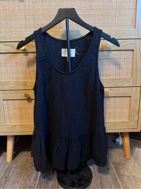 Current/Elliott Black Ruffle-Hem Scoop Tank